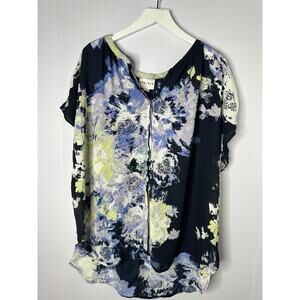 Ava & Viv Cap Sleeve Top Chiffon Floral Tunic Size 2x Flowy V-neck